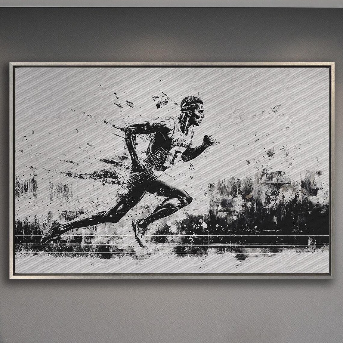 Sporty Runner, Black and White Wall Art Print