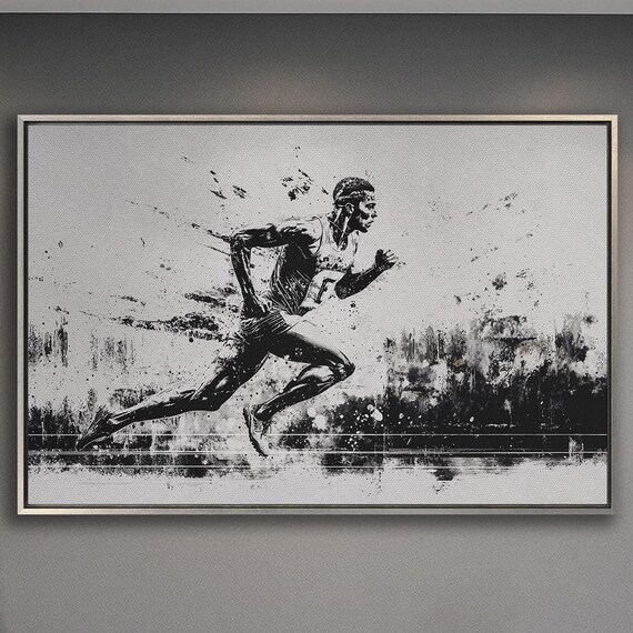 Sporty Runner, Black and White Wall Art Print
