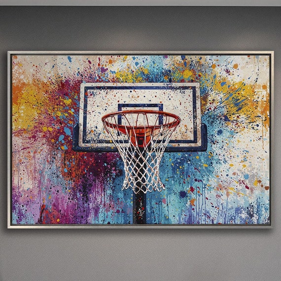 Colorful Basketball Framed Wall Art Abstract Sports Painting Print Boys Room Wall Decor Vibrant Splash Art Poster Ready To Hang Gift