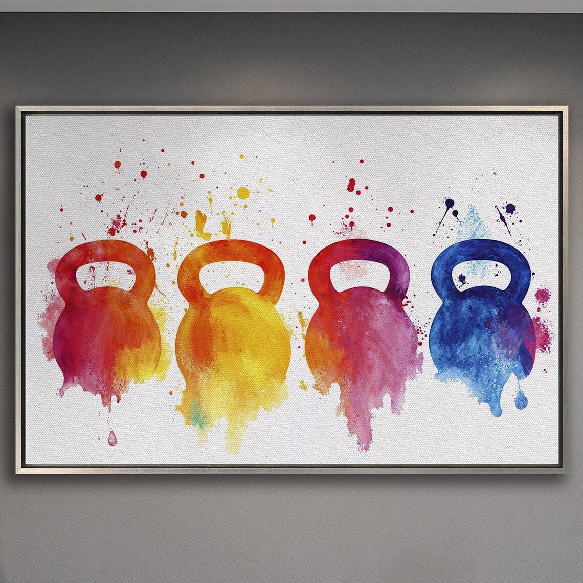 Four Colorful Watercolor Kettlebells With Paint Splashes Gym Poster
