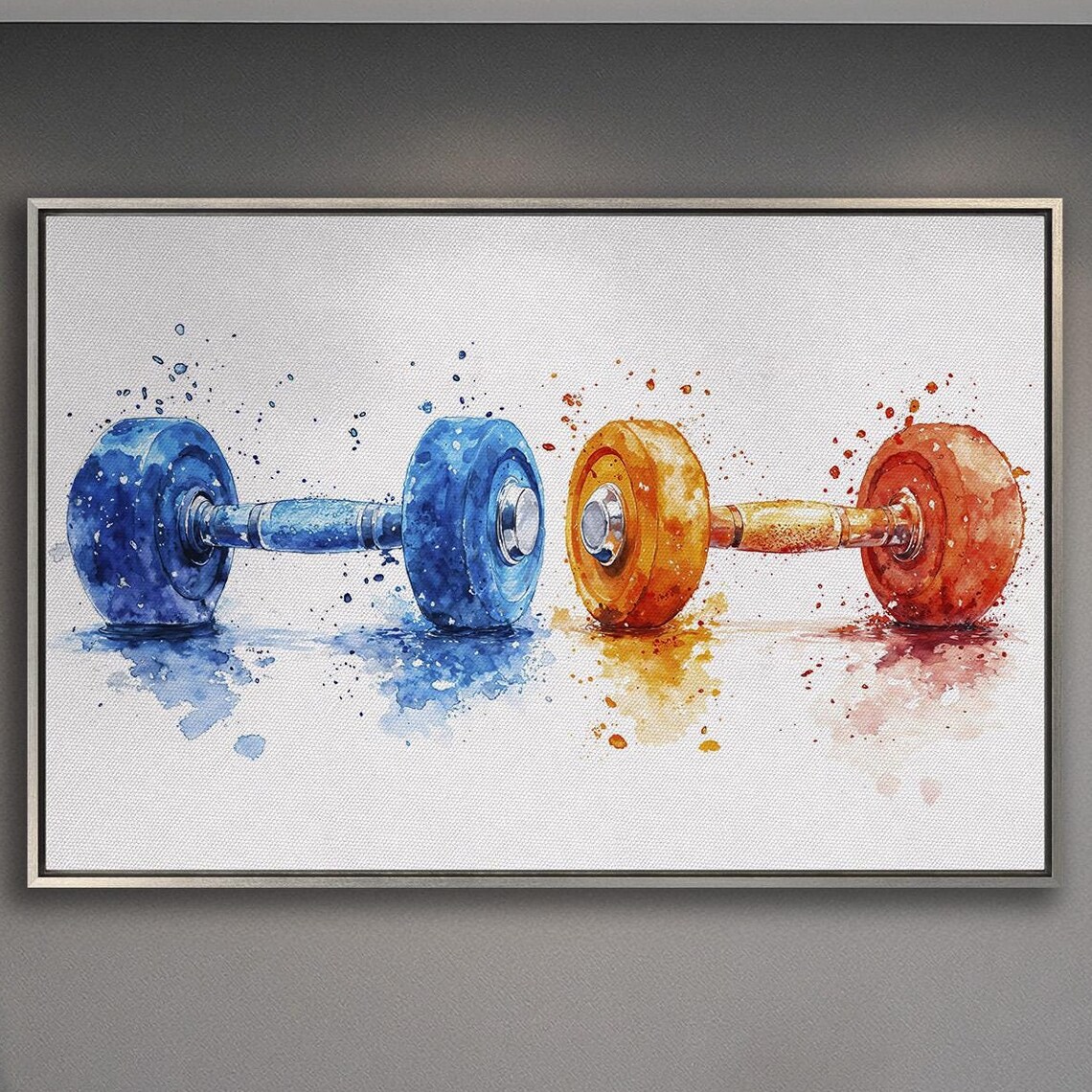 Blue And Orange Watercolor Dumbbells With Paint Splashes Gym Poster