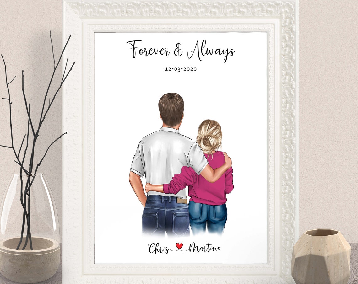 Custom Couple Forever and Always Portrait Print Gift for Couples