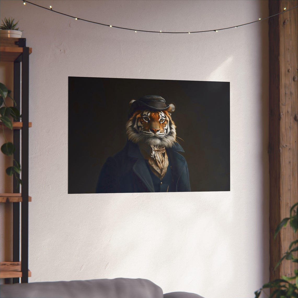 Dapper Tiger in Bowler Hat and Victorian Coat Portrait Poster - Image 3