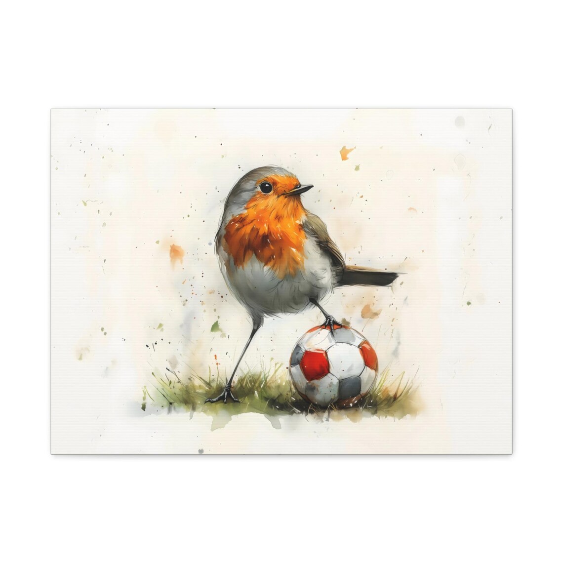 Cute Robin Soccer Ball Watercolor Close Up Bird Sports Painting Poster - Image 3