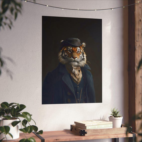 Tiger Victorian Portrait Matte Vertical Poster Home Wall Decor Art Gothic Animal Artwork Print Unique Gift Idea Large Size Wall Hanging