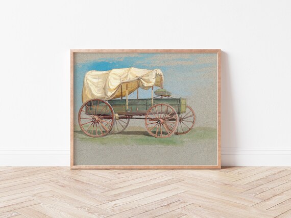 Antique Covered Wagon Western Watercolor Pioneer History Art Poster