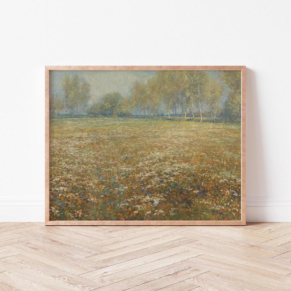 Autumn Wildflower Meadow Landscape Vintage Impressionist Art Print