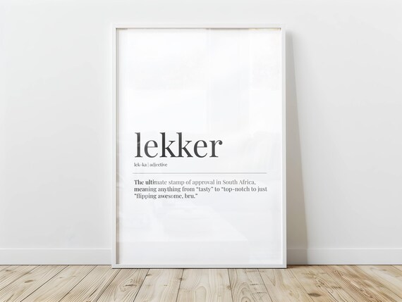 Funny Lekker Definition Poster Humorous South African Wall Art Dictionary Print Minimalist Home Decor
