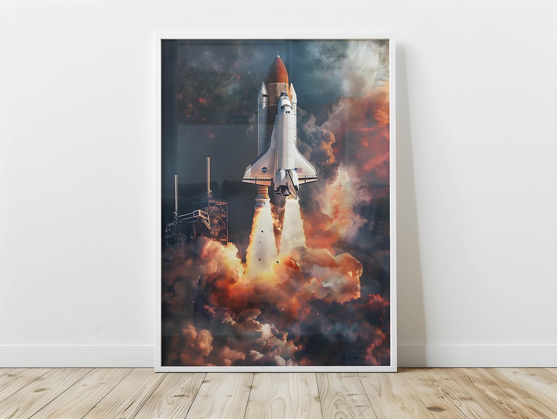 Rocket Launch Poster Print, Outer Space Kids Decor