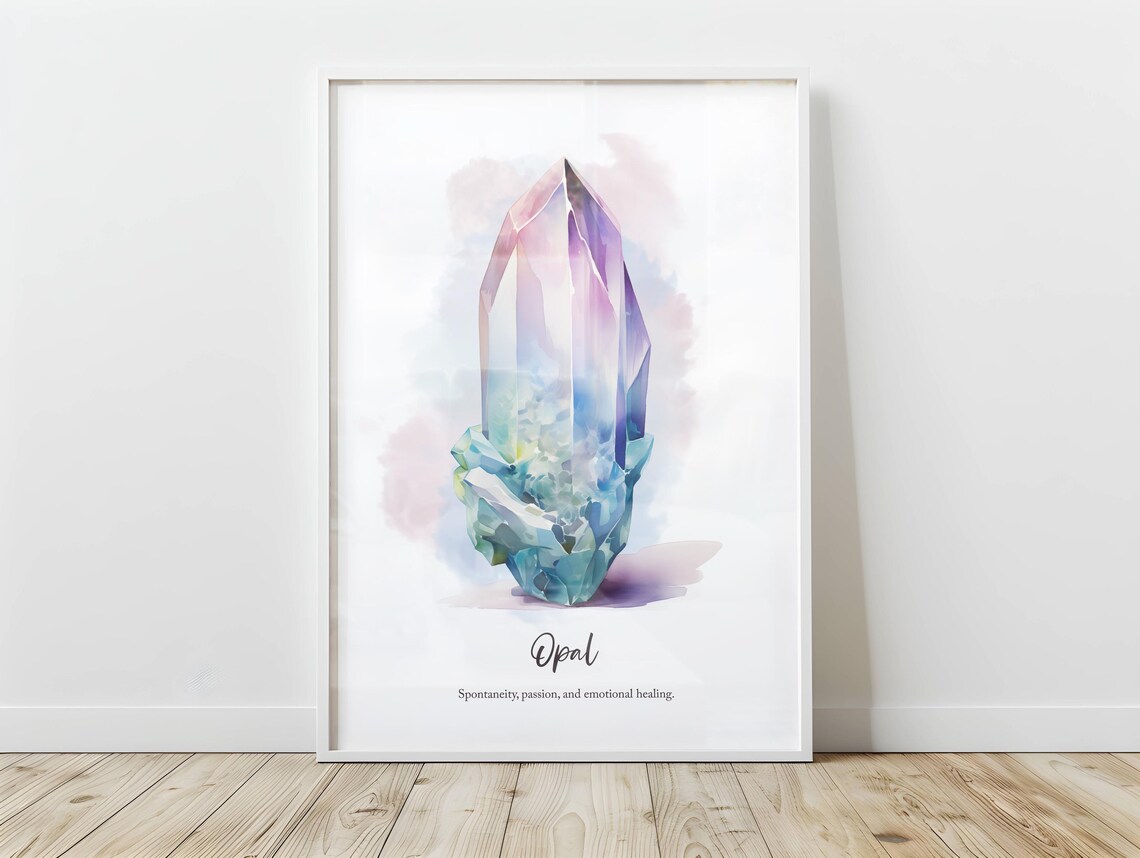 October Birthstone Opal Art Print, Gemstone Flower