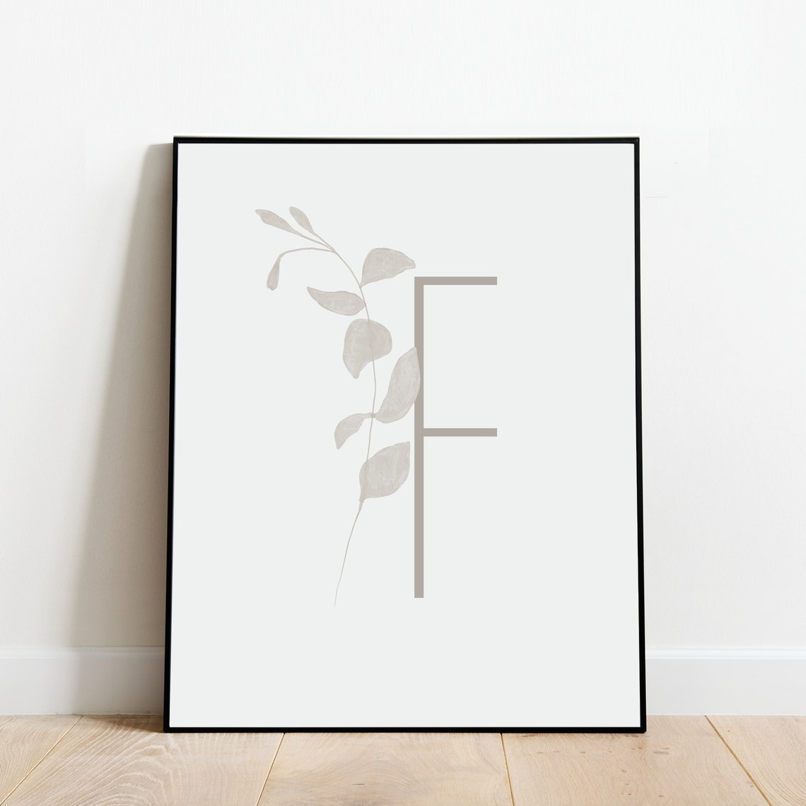 Monogram Letter F Black Botanical Sprig Initial Framed Art Print - Image 4