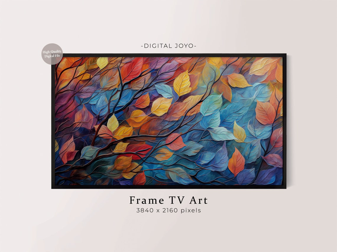 Abstract Colorful Autumn Leaves Stained Glass Style Fall Art Poster