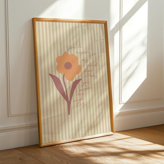 Peach Beige Stripe Floral Poster Child Quote Minimal Wall Art