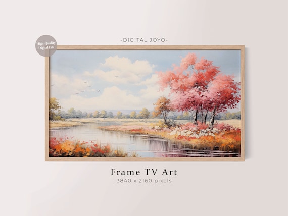 Autumn Lake Art Print, Pink Fall Trees