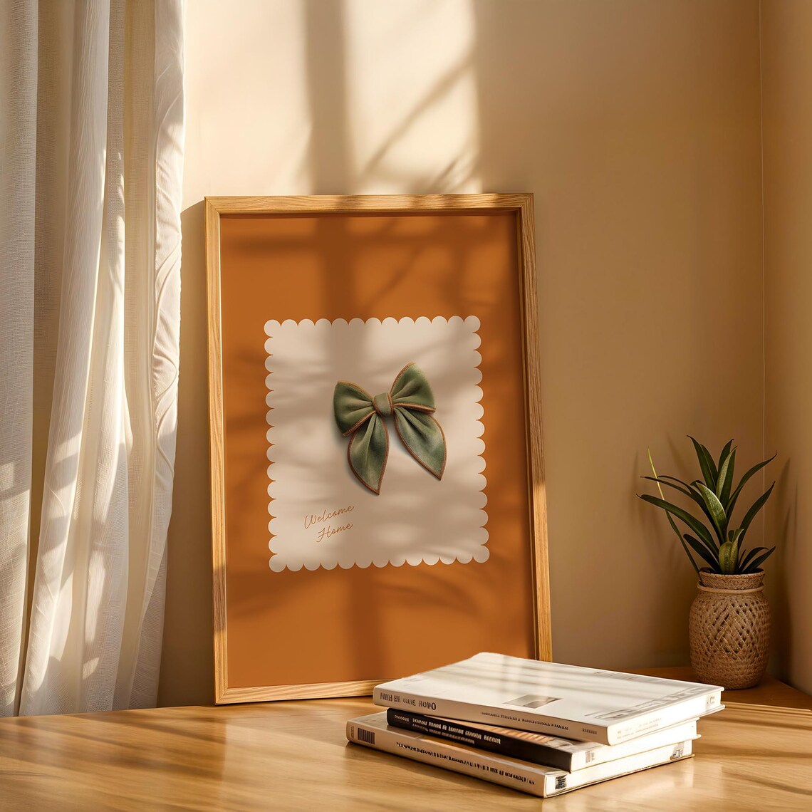 Sage Green Bow Welcome Home Burnt Orange Cozy Ribbon Art Poster