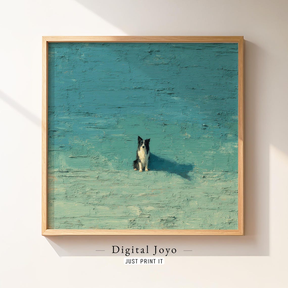 Border Collie Dog on Turquoise Textured Minimalist Art Print