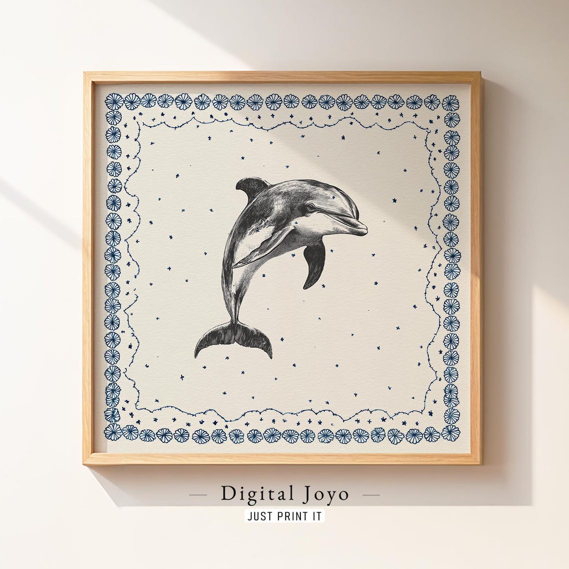 Playful Leaping Dolphin Vintage Engraving Ocean Wildlife Poster