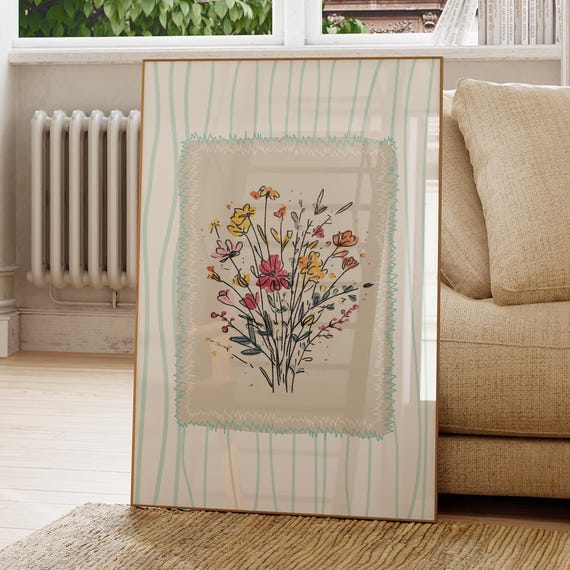 Botanical Nursery Floral Doodle Print Girl Room Decor