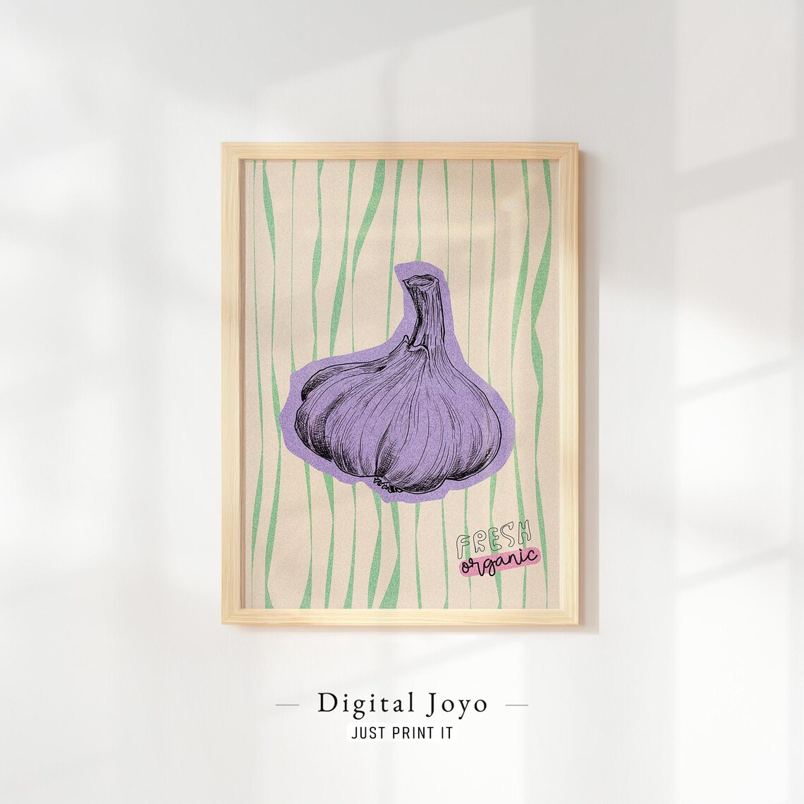 Purple Garlic Fresh Organic Vegetable Illustration Kitchen Decor Poster