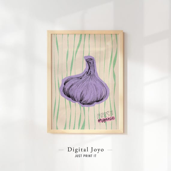 Organic Garlic Illustration Print For Farmhouse And Market Style Kitchens
