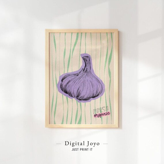 Purple Garlic Fresh Organic Vegetable Illustration Kitchen Decor Poster