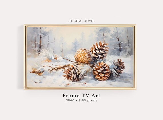 Frosted Pine Cones In Snow Winter Holiday Painting Art Print