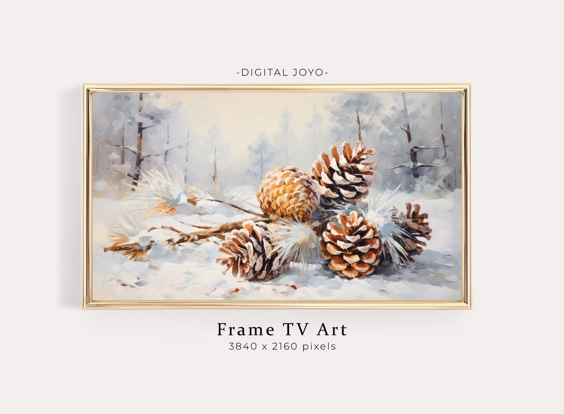 Frosted Pine Cones In Snow Winter Holiday Painting Art Print