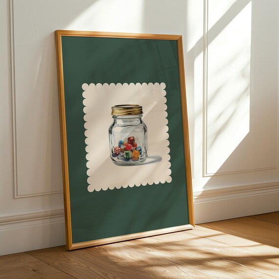 Forest Green Candy Jar Vintage Kitchen Watercolor Art Poster