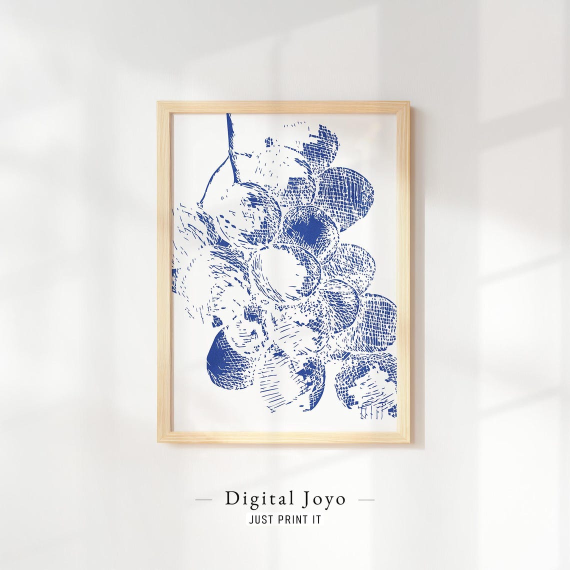 Classic Grape Cluster Blue Engraving Farmhouse Kitchen Vintage Botanical Art