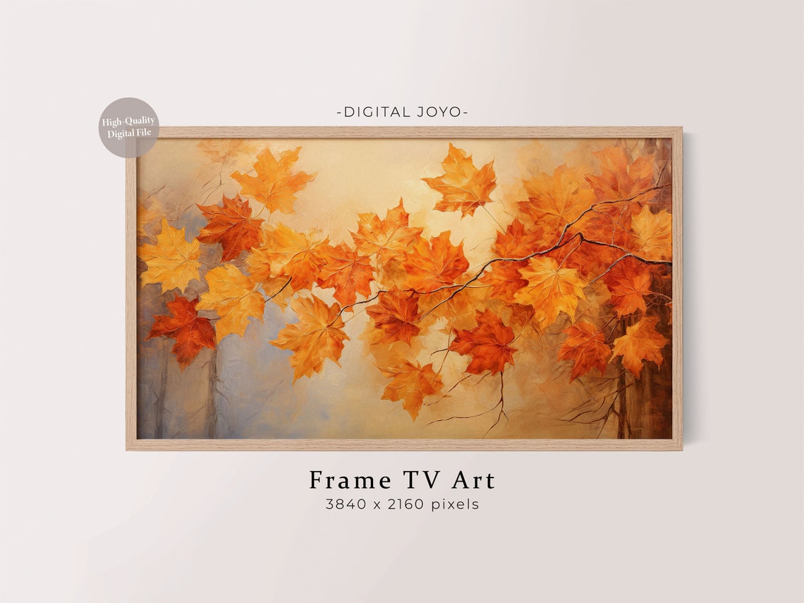 Fiery Orange Maple Leaves Branch Warm Autumn Foliage Golden Poster