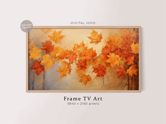 Fiery Orange Maple Leaves Branch Warm Autumn Foliage Golden Poster