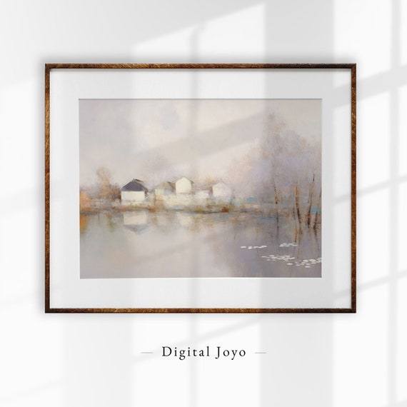 Antique Lake Print Vintage Farmhouse Lakeside Art