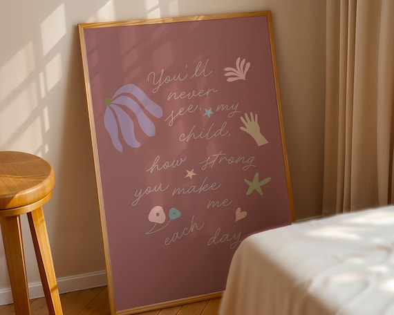 My Child Strength Nursery Quote Poster Rosewood Pink Minimalist Baby Decor