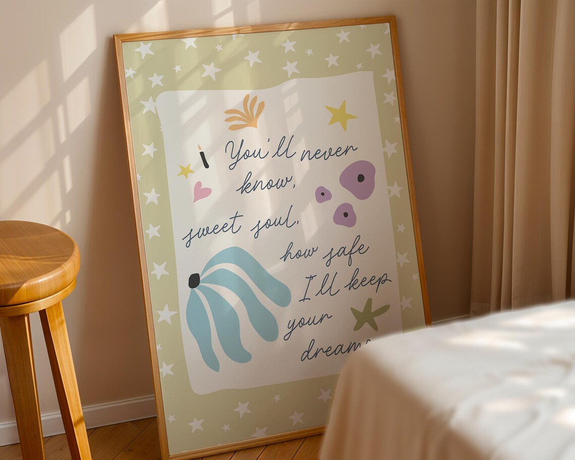 Sweet Soul Nursery Quote Poster Sage Green Starry Border Baby Room Decor