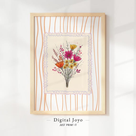 Floral Doodle Bouquet Print Botanical Nursery Wall Art