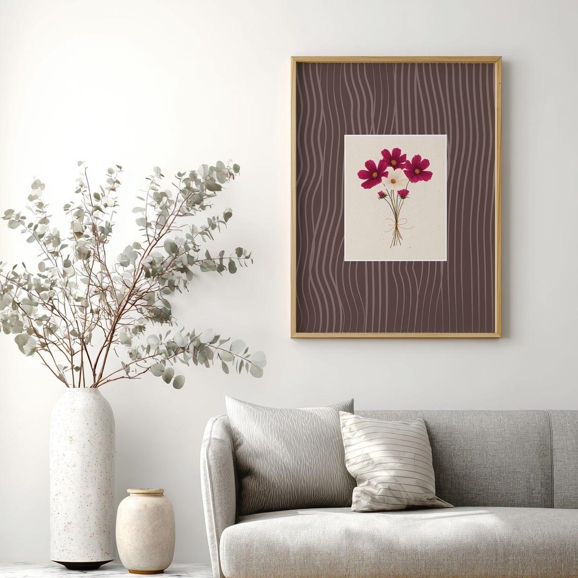 Red Cosmos Flowers Botanical Floral Vintage Style Art Poster