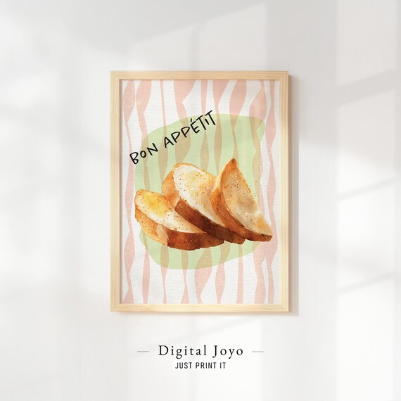 Rustic Toasted Bread Slices Bon Appetit Watercolor Kitchen Art Poster