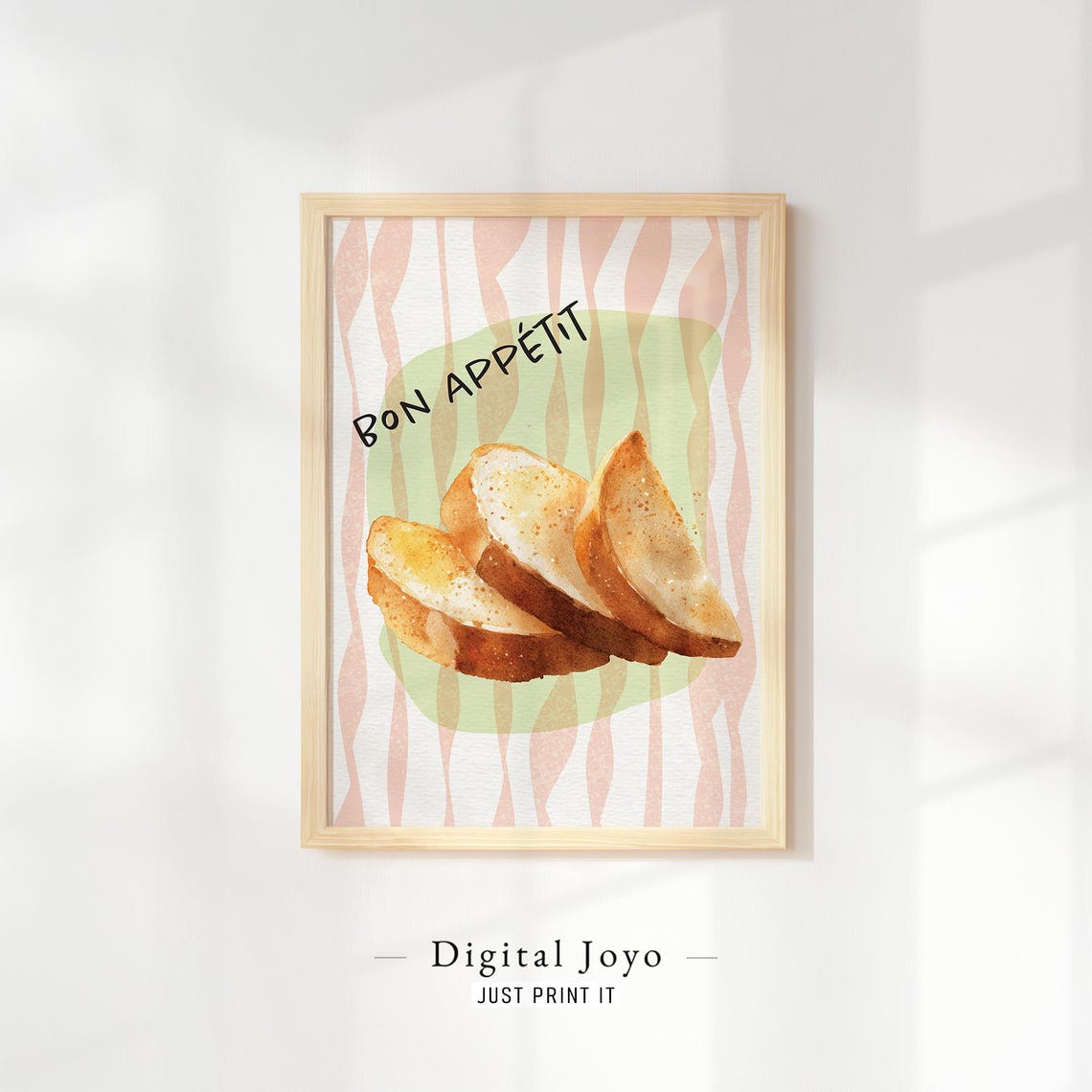 Rustic Toasted Bread Slices Bon Appetit Watercolor Kitchen Art Poster