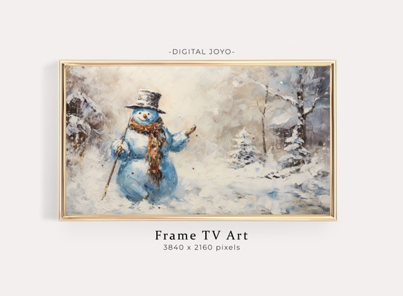 Snowman Winter Painting Farmhouse Frame Tv Art File