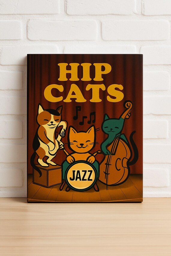 Hip Cats Funny Jazz Band Cartoon Cats Playing Music Art Poster