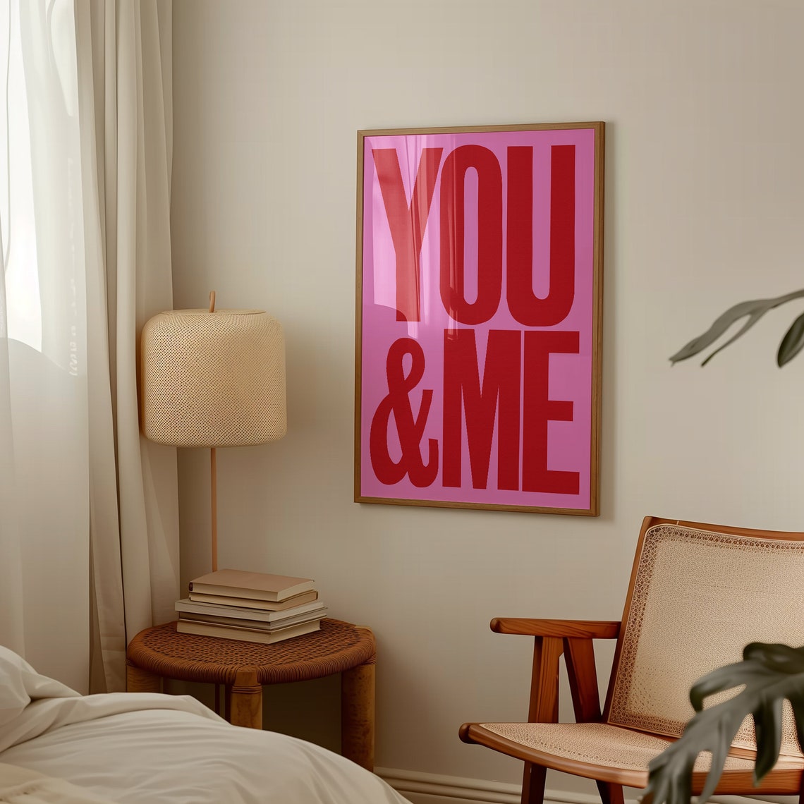You and Me Bold Red Statement Typography Pink Couples Decor Poster - Image 3