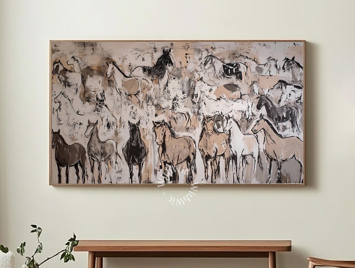 Western Landscape Painting Frame Tv Art Herd Of Horses Tv Picture Frame Ranch Tv Painting Rustic Farmhouse Wall Art - Image 2