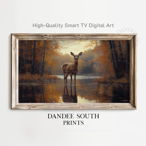 Fall Deer Tv Art For Frame Smart Vintage Autumn Landscape Painting Rustic Wildlife Home Decor Tv104