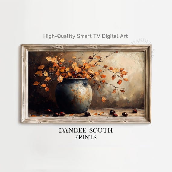Fall Floral Vase Tv Art For Frame Smart Autumn Leaves Still Life Rustic Farmhouse Display Tv195