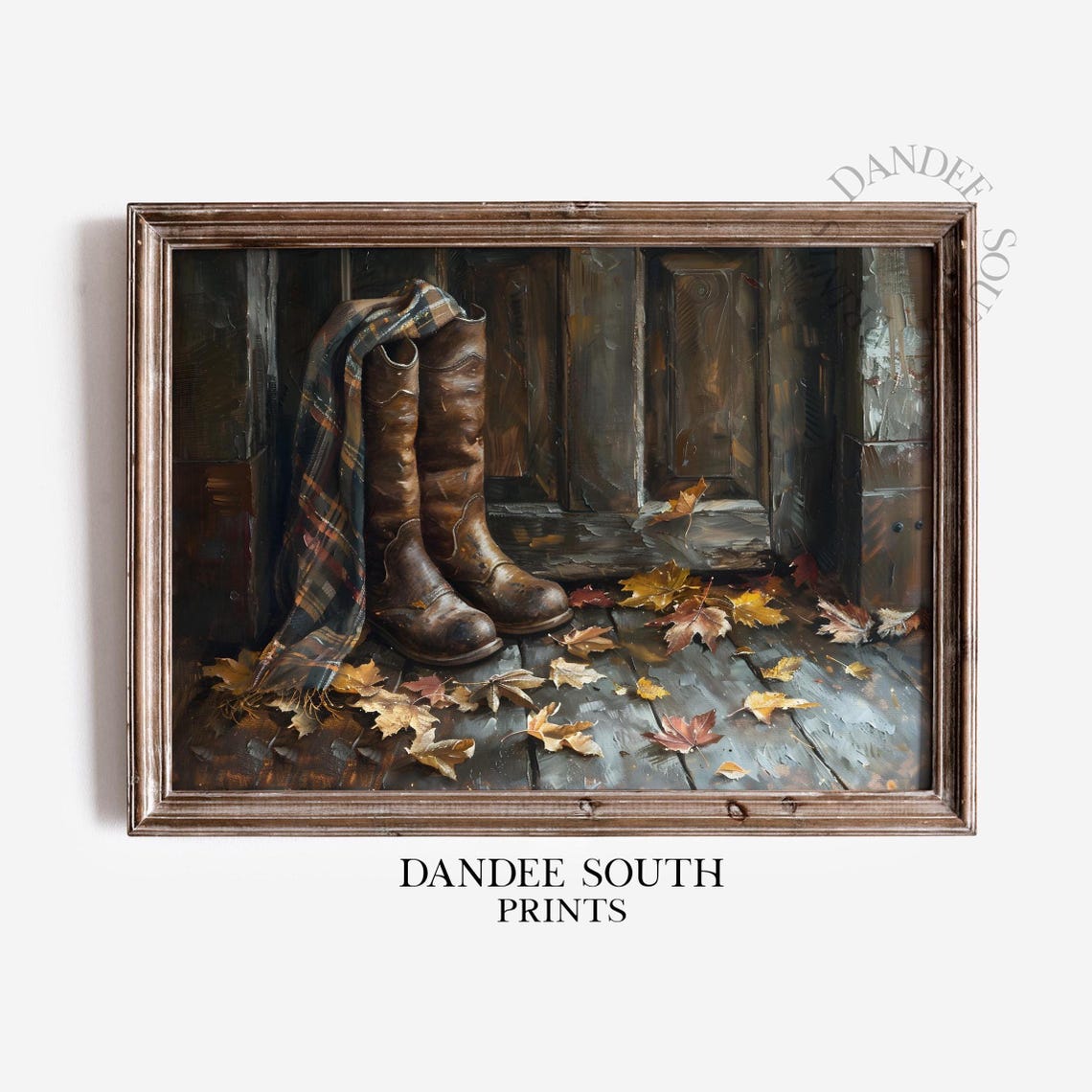 Rustic Fall Boots Wall Art Vintage Autumn Porch With Leaves Farmhouse Thanksgiving Decor 628