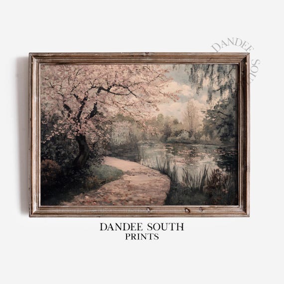 Spring Cherry Blossom Wall Art Vintage Landscape Farmhouse Decor Pink Tree 230
