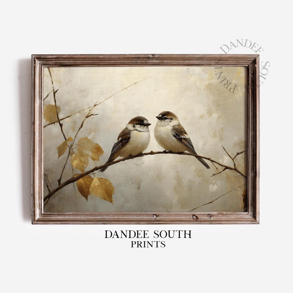 Two Small Sparrows on a Branch Vintage Bird Wall Decor Poster