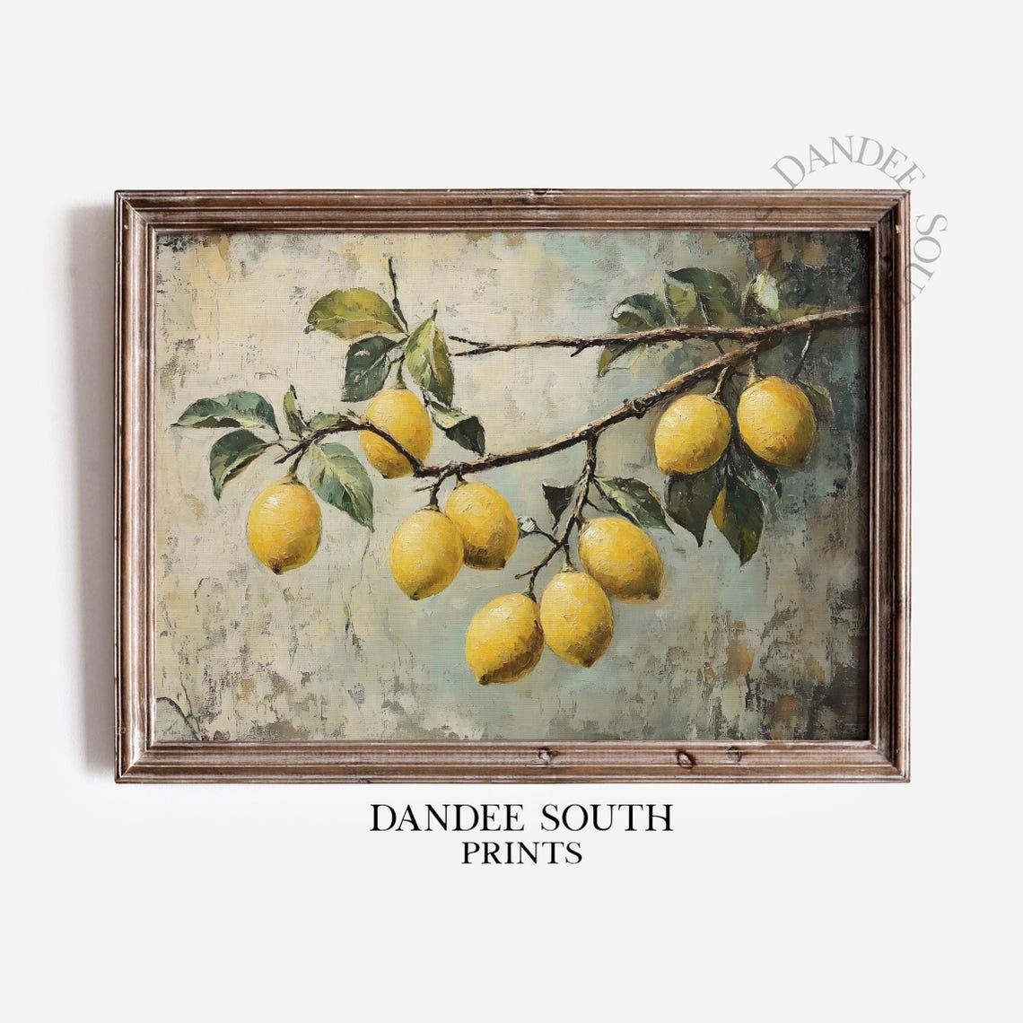 Vintage Lemon Branch Oil Painting Rustic Fruit Kitchen Wall Poster