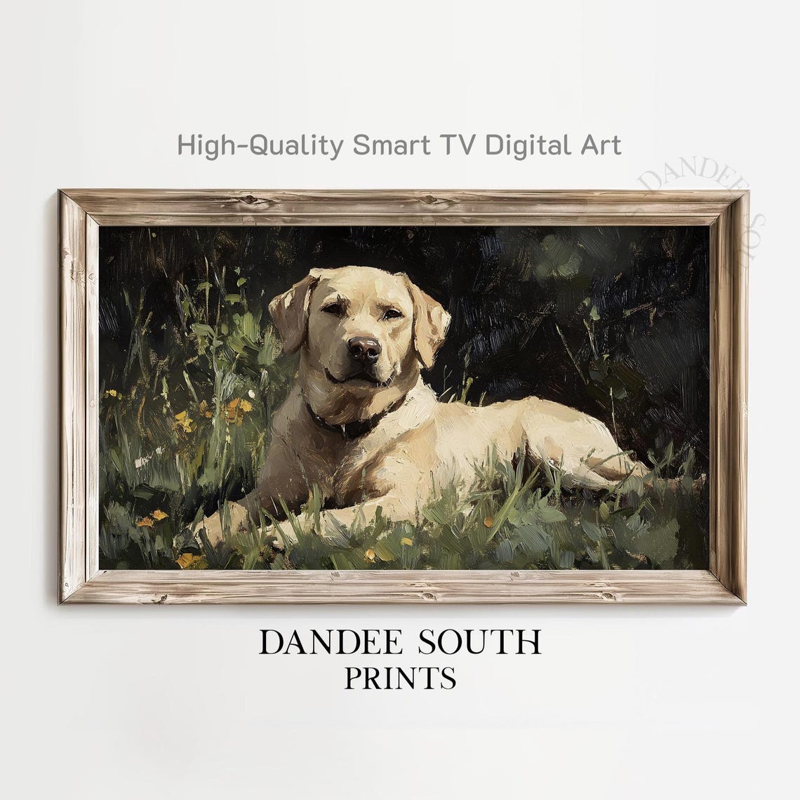 Yellow Labrador Retriever Resting in Grass Oil Painting Dog Poster