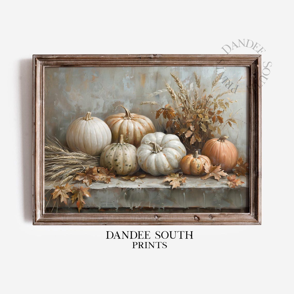White Pumpkins Gourds Wheat Autumn Harvest Still Life Poster
